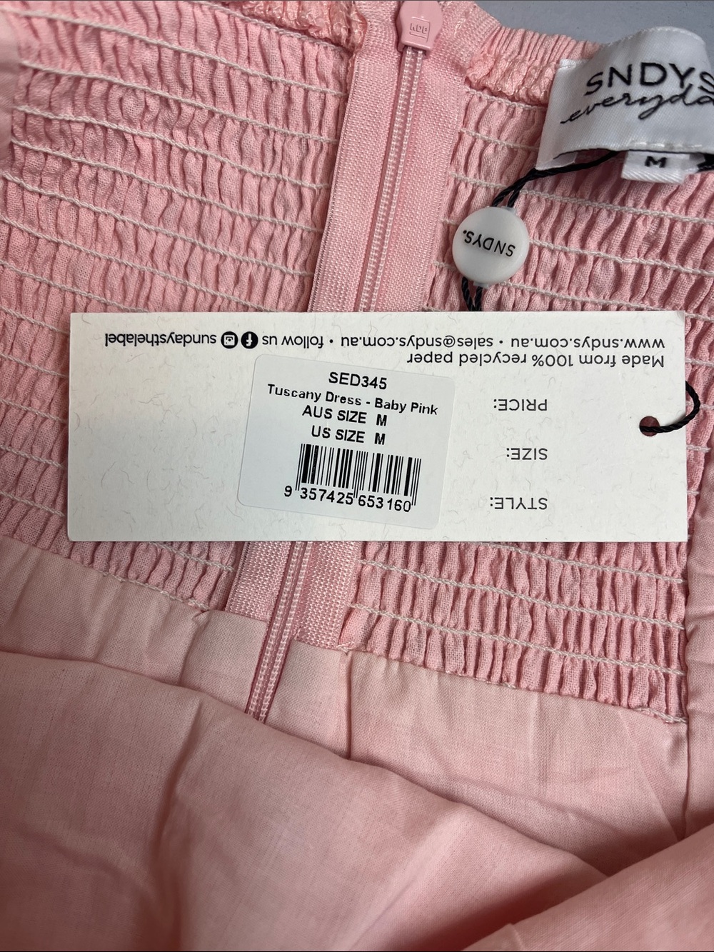 NWT SNDYS Everyday Tuscany Dress in Baby Pink Mini Length Size M - Picture 9 of 11